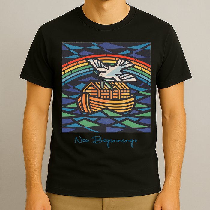 New Beginnings 1955 Noahs Ark Dove Of Peace Rainbow Art T-Shirt