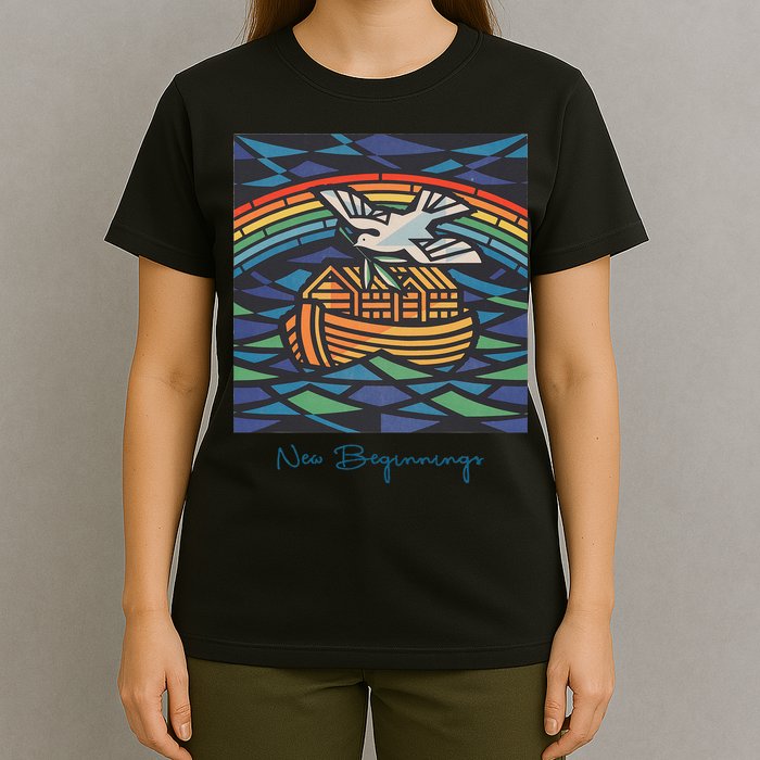 New Beginnings 1955 Noahs Ark Dove Of Peace Rainbow Art T-Shirt