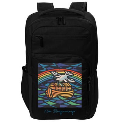 New Beginnings 1955 Noahs Ark Dove Of Peace Rainbow Art Impact Tech Backpack