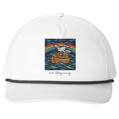 New Beginnings 1955 Noahs Ark Dove Of Peace Rainbow Art Snapback Five-Panel Rope Hat