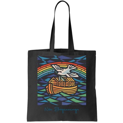 New Beginnings 1955 Noahs Ark Dove Of Peace Rainbow Art Tote Bag