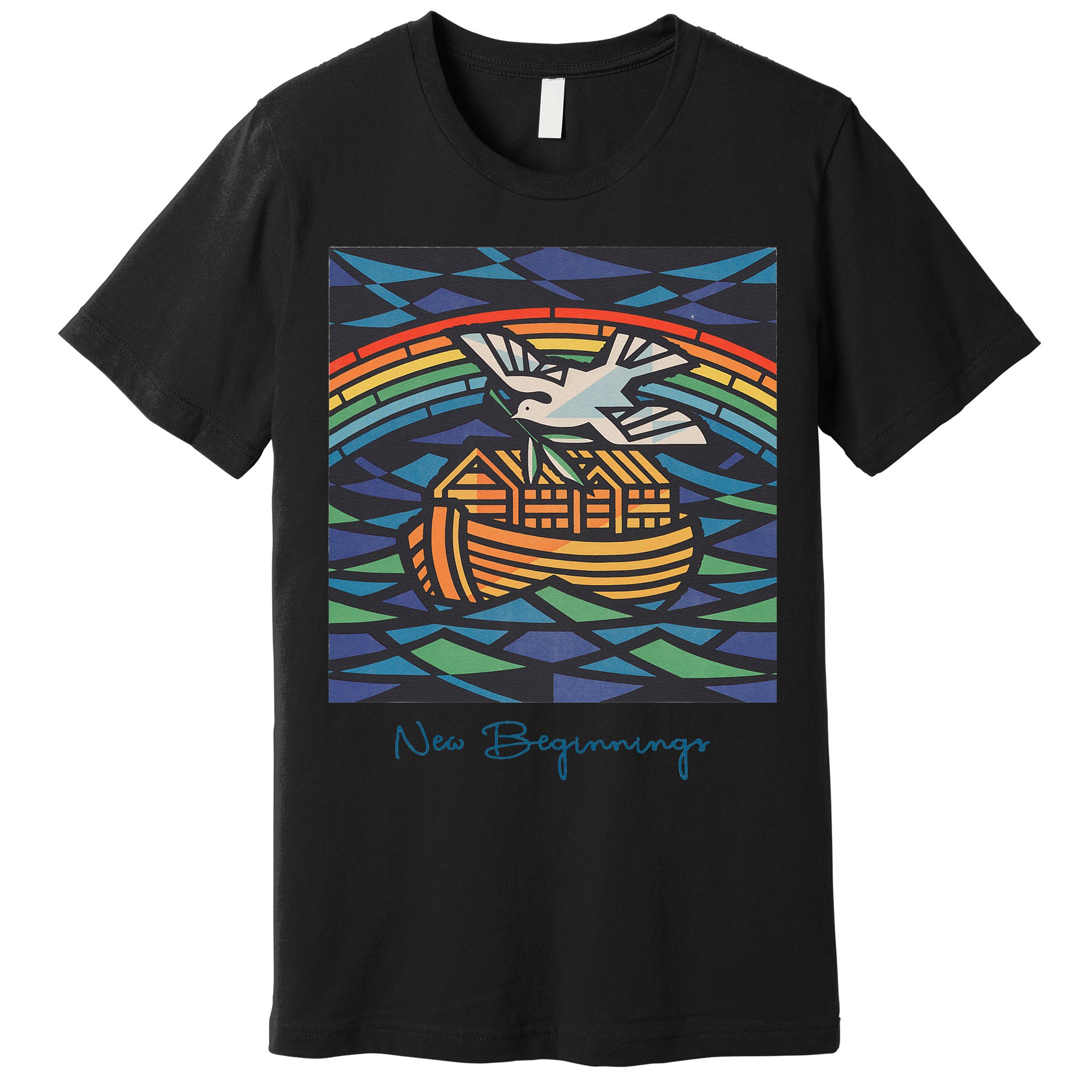 New Beginnings 1955 Noahs Ark Dove Of Peace Rainbow Art Premium T-Shirt