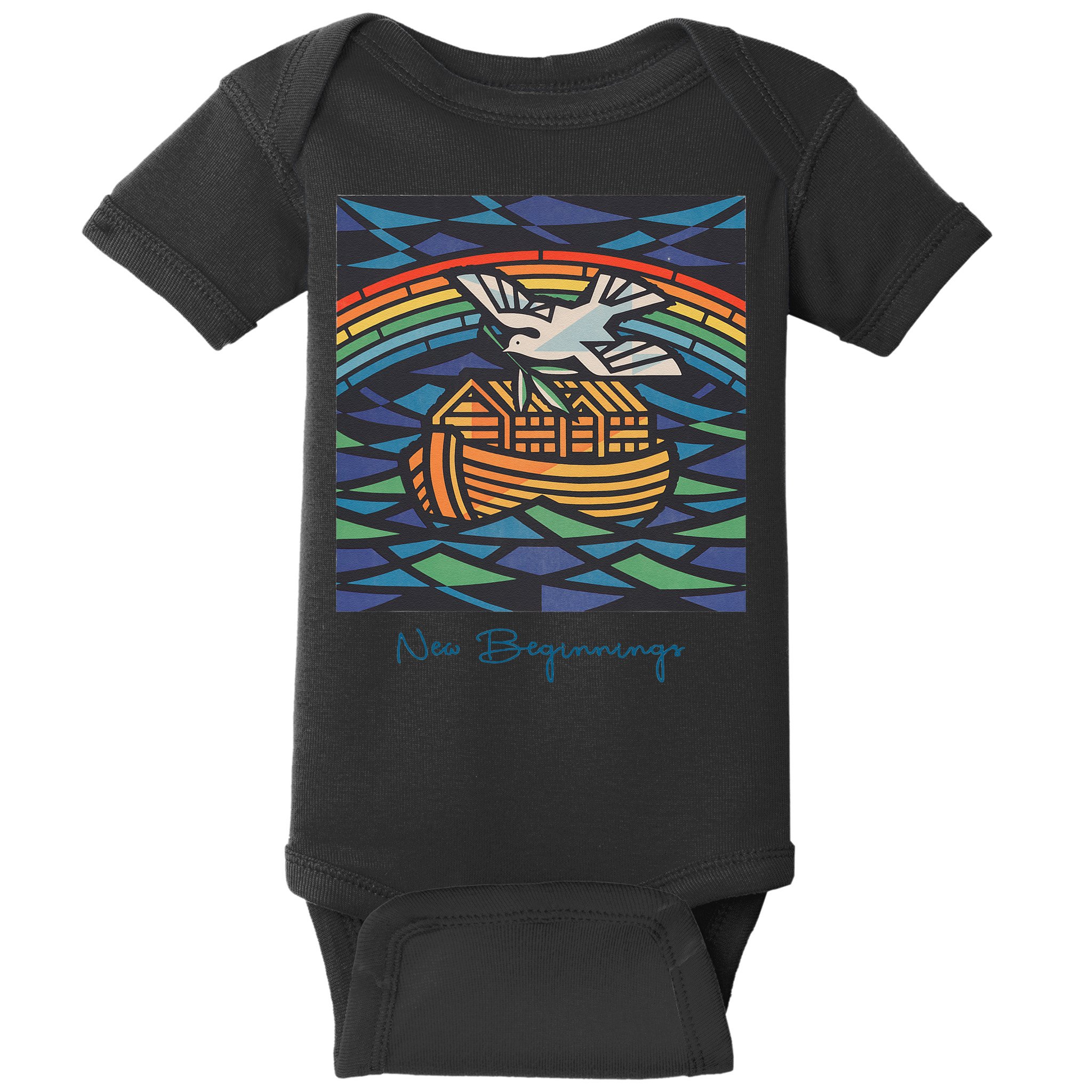 New Beginnings 1955 Noahs Ark Dove Of Peace Rainbow Art Baby Bodysuit