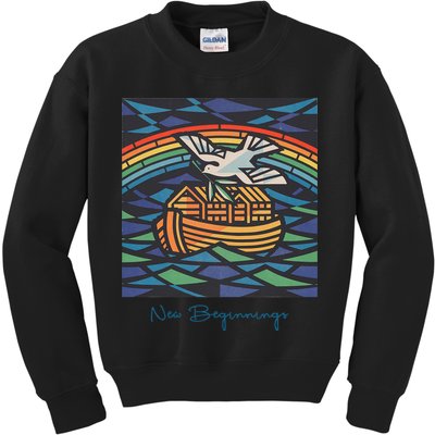 New Beginnings 1955 Noahs Ark Dove Of Peace Rainbow Art Kids Sweatshirt