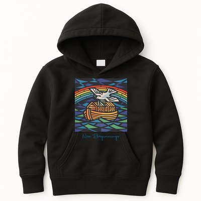 New Beginnings 1955 Noahs Ark Dove Of Peace Rainbow Art Kids Hoodie