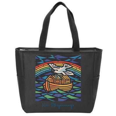 New Beginnings 1955 Noahs Ark Dove Of Peace Rainbow Art Zip Tote Bag