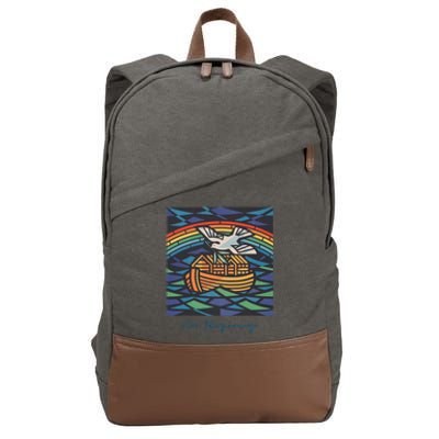 New Beginnings 1955 Noahs Ark Dove Of Peace Rainbow Art Cotton Canvas Backpack