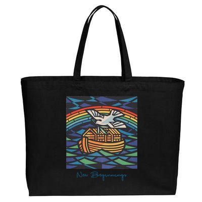 New Beginnings 1955 Noahs Ark Dove Of Peace Rainbow Art Cotton Canvas Jumbo Tote