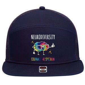 Neurodiversity Brain Autism Awareness Celebrate The Spectrum 7 Panel Mesh Trucker Snapback Hat