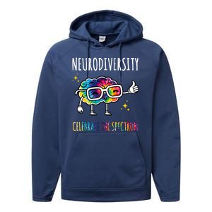 Neurodiversity Brain Autism Awareness Celebrate The Spectrum Performance Fleece Hoodie