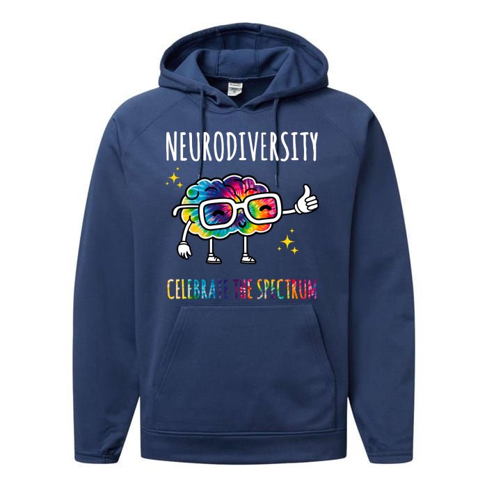 Neurodiversity Brain Autism Awareness Celebrate The Spectrum Performance Fleece Hoodie