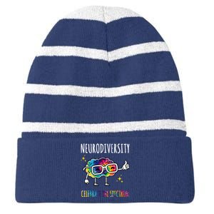 Neurodiversity Brain Autism Awareness Celebrate The Spectrum Striped Beanie with Solid Band