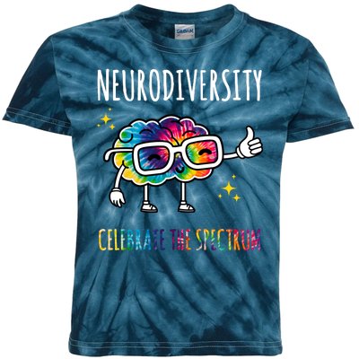 Neurodiversity Brain Autism Awareness Celebrate The Spectrum Kids Tie-Dye T-Shirt