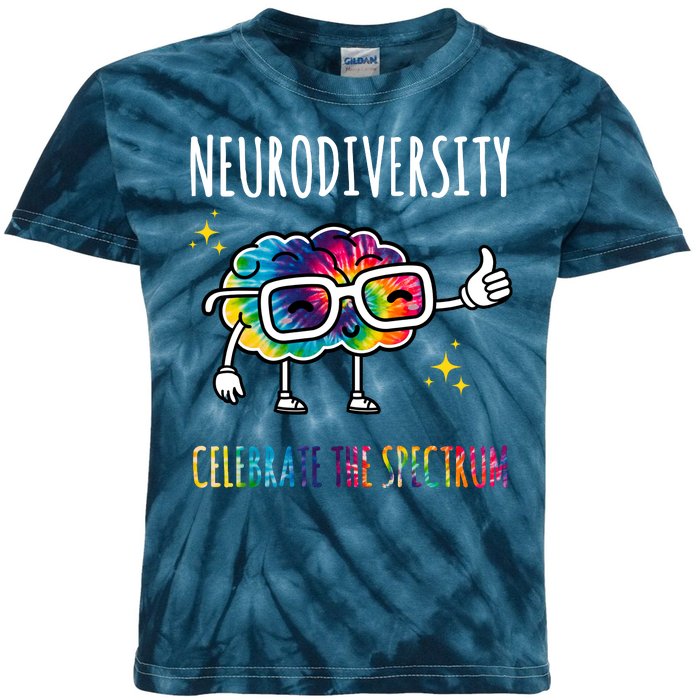 Neurodiversity Brain Autism Awareness Celebrate The Spectrum Kids Tie-Dye T-Shirt