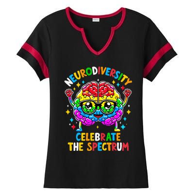 Neurodiversity Brain Autism Awareness Ladies Halftime Notch Neck Tee