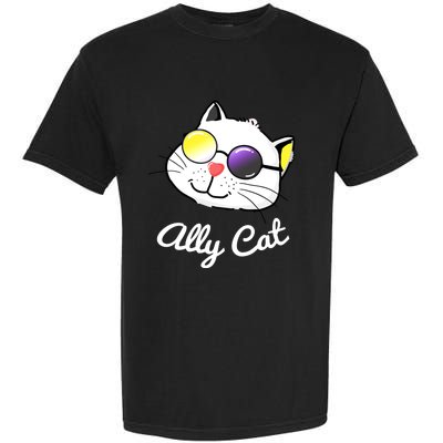 Non Binary Ally Pride Cat Sunglasses Lgbtq Nonbinary Flag Gift Garment-Dyed Heavyweight T-Shirt