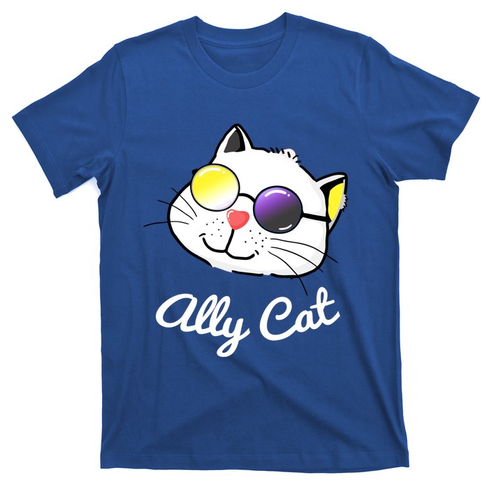 Non Binary Ally Pride Cat Sunglasses Lgbtq Nonbinary Flag Gift T-Shirt