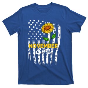 November Birthday America Flag Sunflower Essential Cool Gift T-Shirt