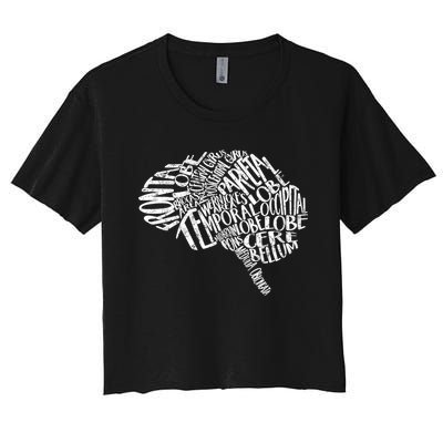 Neurology Brain Anatomy Typography Rn Neuroscience Nurse Neurologist Women's Crop Top Tee