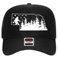 Nebraska Bigfoot American Flag Sasquatch Usa Flag Nebraska High Crown Mesh Back Trucker Hat