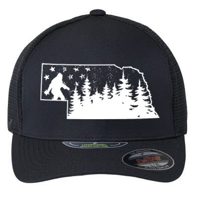 Nebraska Bigfoot American Flag Sasquatch Usa Flag Nebraska Flexfit Unipanel Trucker Cap