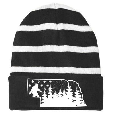 Nebraska Bigfoot American Flag Sasquatch Usa Flag Nebraska Striped Beanie with Solid Band