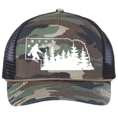 Nebraska Bigfoot American Flag Sasquatch Usa Flag Nebraska Retro Rope Trucker Hat Cap