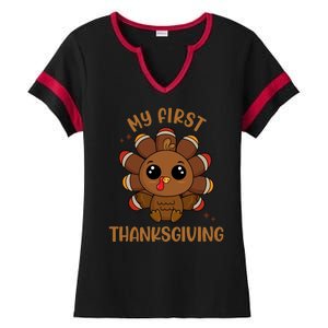 New Born Baby My First Thanksgiving Cute Ladies Halftime Notch Neck Tee