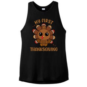 New Born Baby My First Thanksgiving Cute Ladies PosiCharge Tri-Blend Wicking Tank