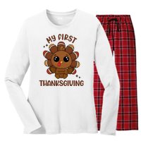 New Born Baby My First Thanksgiving Cute Women's Long Sleeve Flannel Pajama Set 