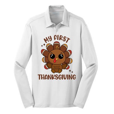 New Born Baby My First Thanksgiving Cute Silk Touch Performance Long Sleeve Polo