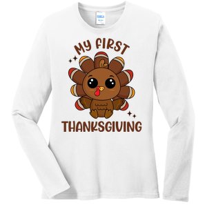 New Born Baby My First Thanksgiving Cute Ladies Long Sleeve Shirt