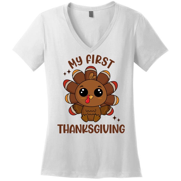 New Born Baby My First Thanksgiving Cute Women's V-Neck T-Shirt