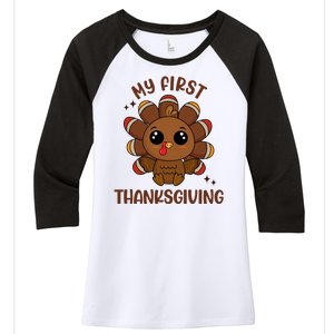 New Born Baby My First Thanksgiving Cute Women's Tri-Blend 3/4-Sleeve Raglan Shirt