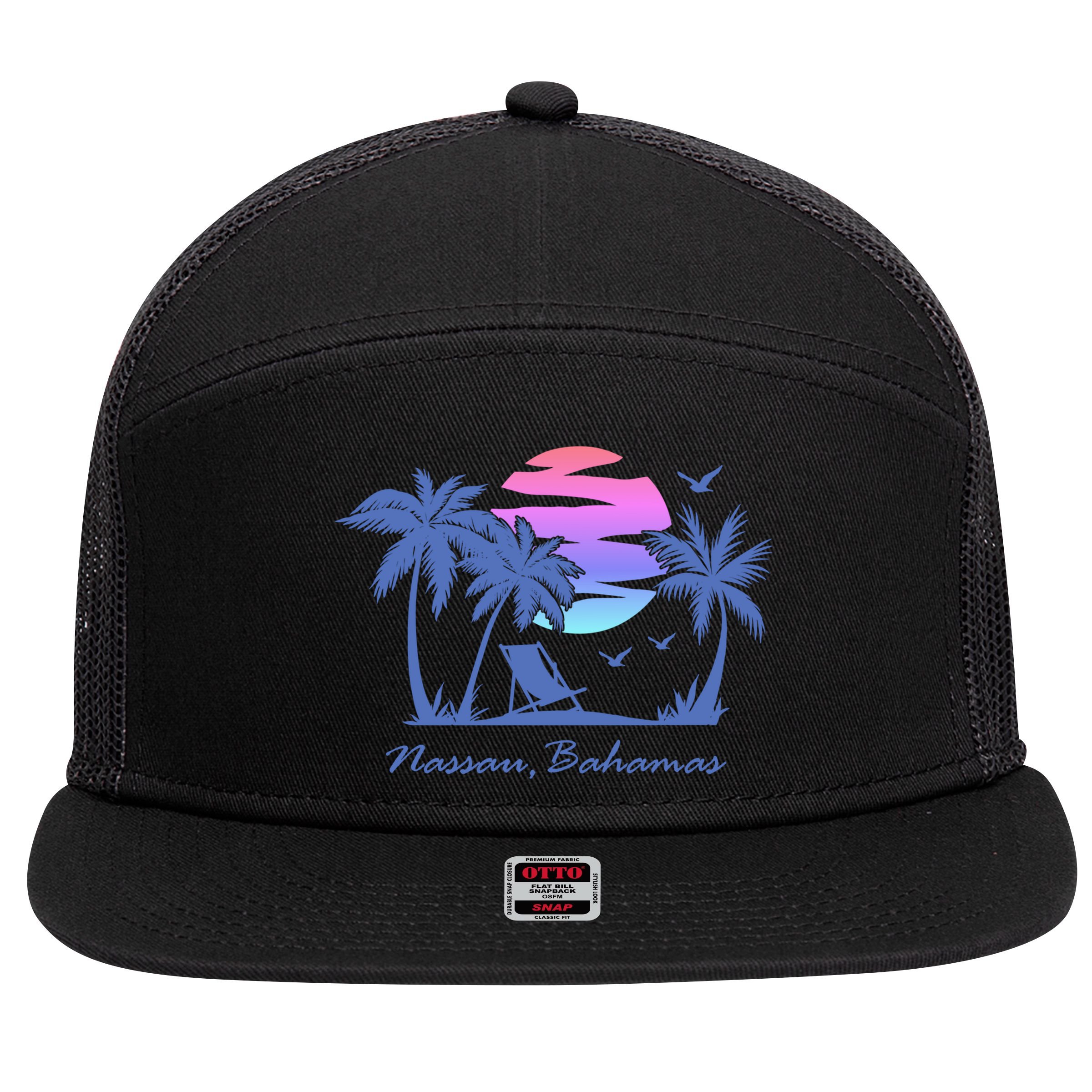 Nassau Bahamas Beach Vacation Spring Break Honeymoon Retro Funny Gift 7 Panel Mesh Trucker Snapback Hat