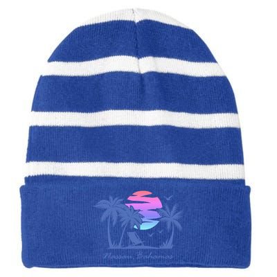 Nassau Bahamas Beach Vacation Spring Break Honeymoon Retro Funny Gift Striped Beanie with Solid Band