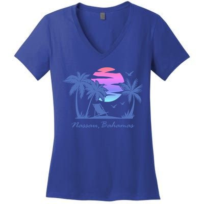 Nassau Bahamas Beach Vacation Spring Break Honeymoon Retro Funny Gift Women's V-Neck T-Shirt