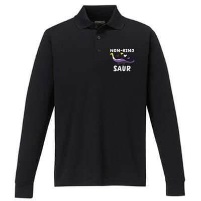 Non Binary Binosaur Dino Enby Pride Flag Lgbt Performance Long Sleeve Polo