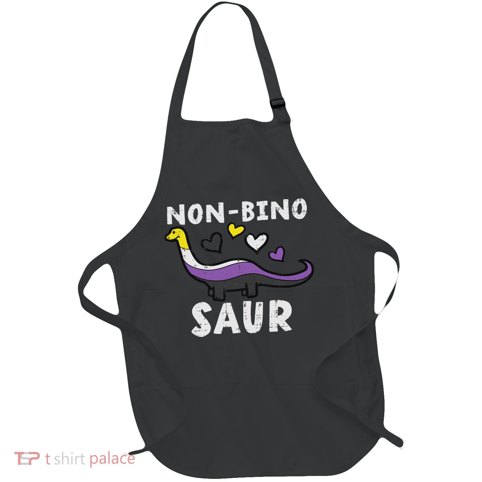 Non Binary Binosaur Dino Enby Pride Flag Lgbt Full-Length Apron With Pockets
