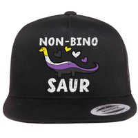 Non Binary Binosaur Dino Enby Pride Flag Lgbt Flat Bill Trucker Hat