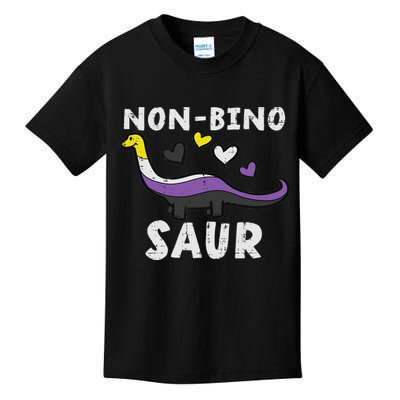 Non Binary Binosaur Dino Enby Pride Flag Lgbt Kids T-Shirt