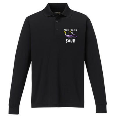 Non Binary Binosaur Dino Enby Pride Flag Performance Long Sleeve Polo