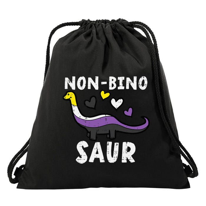 Non Binary Binosaur Dino Enby Pride Flag Drawstring Bag