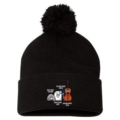 Nothing Beats Cello Rock Paper Scissors Funny For Cellist Pom Pom 12in Knit Beanie