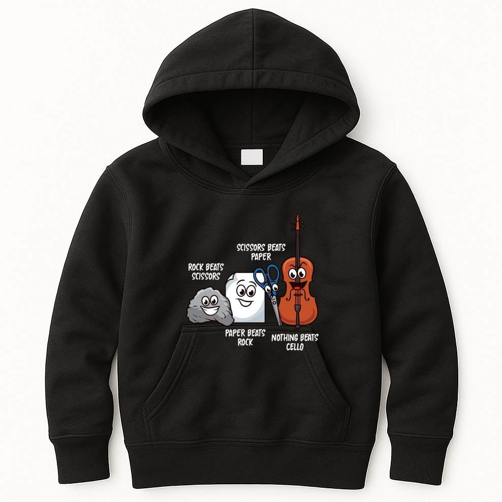 Nothing Beats Cello Rock Paper Scissors Funny For Cellist Kids Hoodie