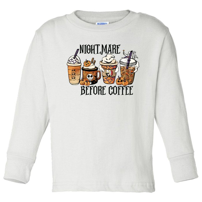 Nightmare Before Coffee Pumpkin Spice Halloween Costume Toddler Long Sleeve Shirt