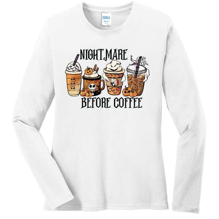 Nightmare Before Coffee Pumpkin Spice Halloween Costume Ladies Long Sleeve Shirt