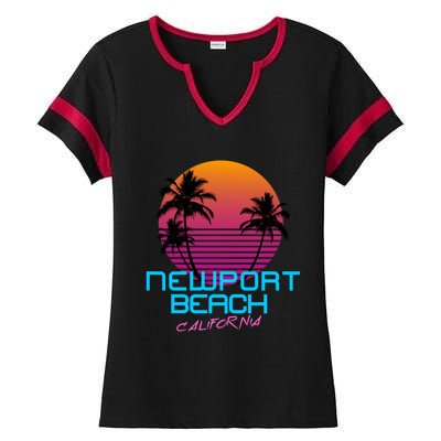 Newport Beach California Retro 80s Meaningful Gift Ladies Halftime Notch Neck Tee