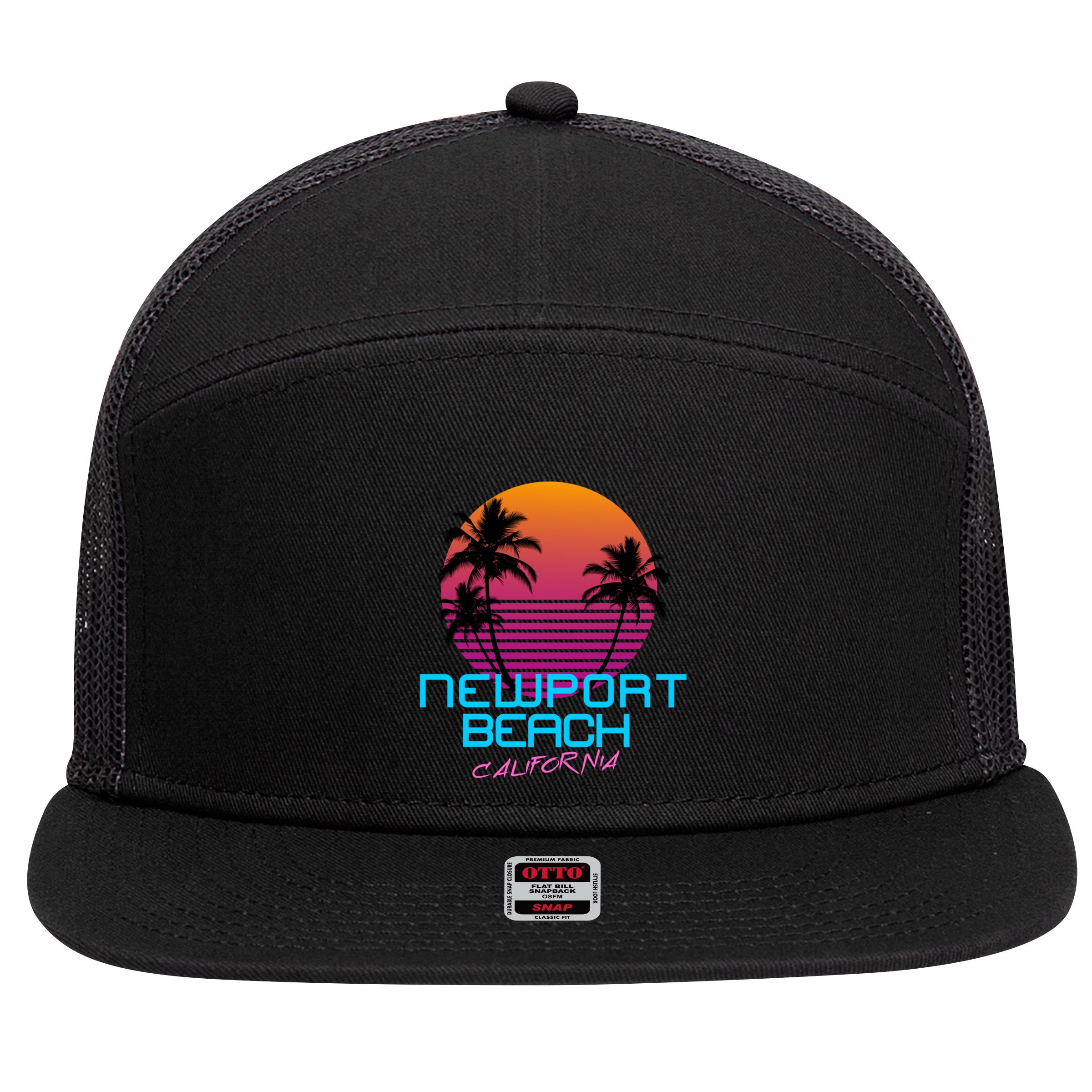 Newport Beach California Retro 80s Meaningful Gift 7 Panel Mesh Trucker Snapback Hat