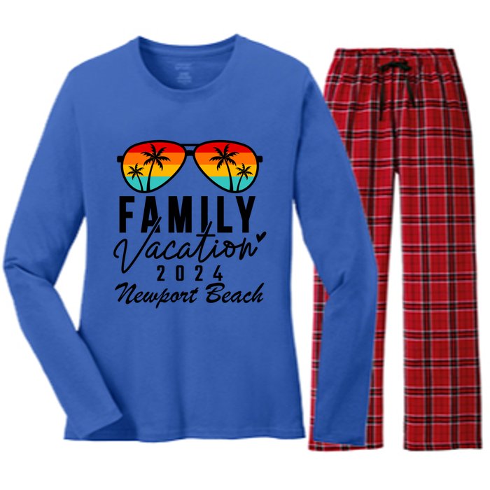 Newport Beach California Family Vacation 2024 Gift Women's Long Sleeve Flannel Pajama Set 